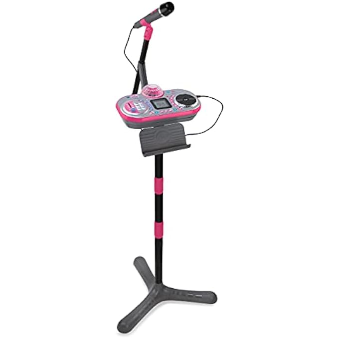 vtech KIDI SUPER STAR DJ, KIDS MICROPHONE TOY WITH SONGS AND SOUND EFFECTS, MICROPHONE AND ADJUSTABLE STAND,6 YEARS +,PINK,9.8 X 27.6 X 17.5CM - Image 1